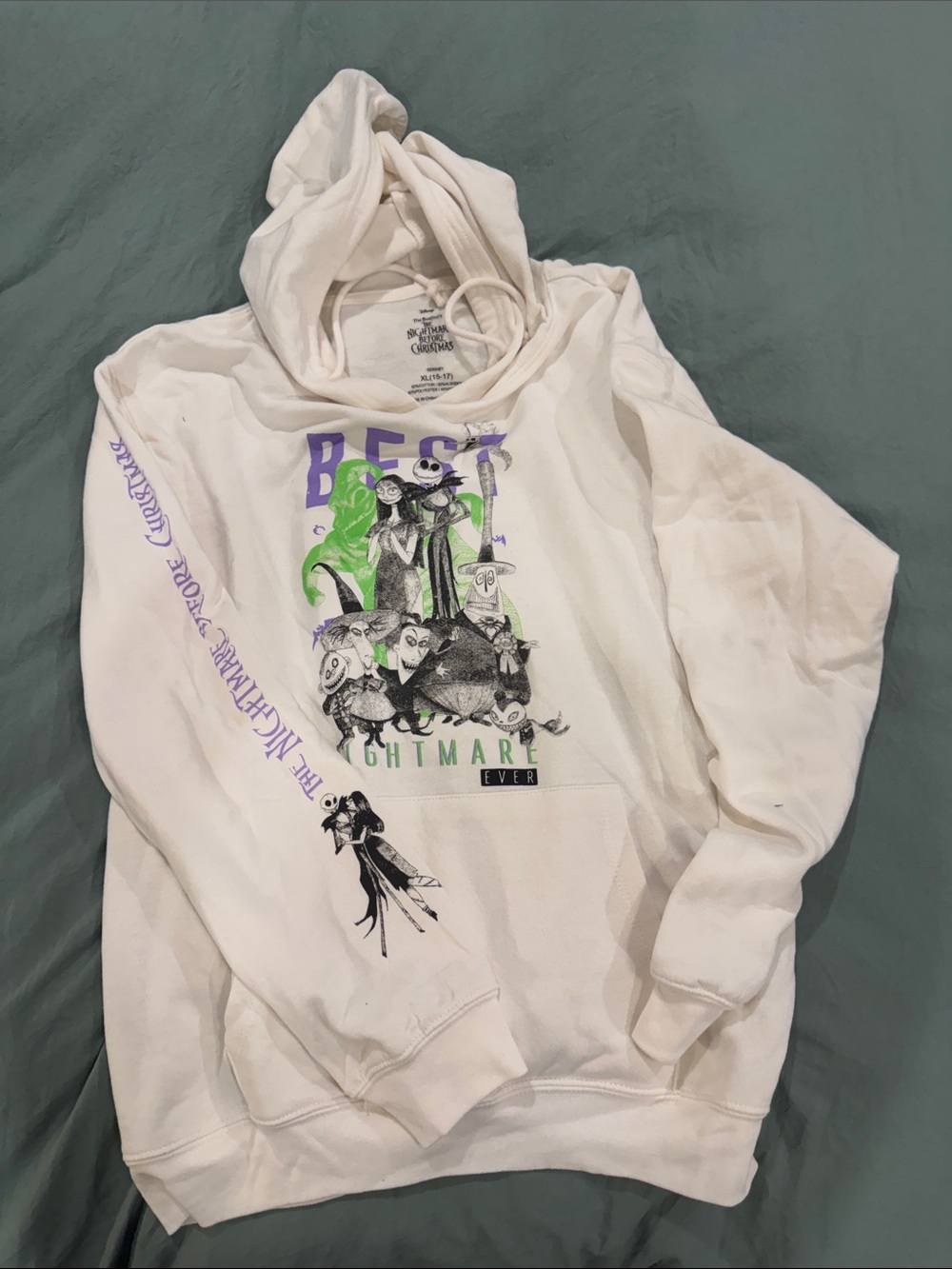 Kids White Graphic Hoodie with Themed Nightmare Print